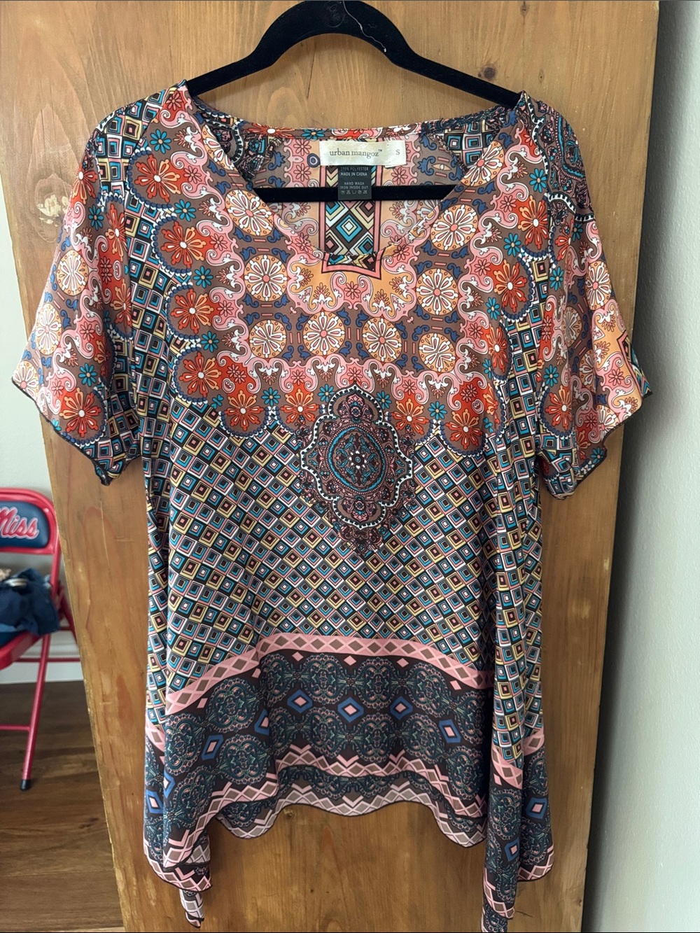 Urban Mangoz Coral Pink Multi-Print Short Sleeve Tunic